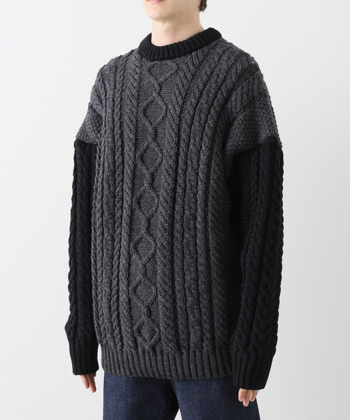 Guernsey（ガンジー）の「【Guernsey Woollens×JS 】別注 クレイジーアラン クルーネックニット（ニット/セーター・メンズ・チャコールグレー/ブラック/アイボリー・MEDIUM/LARGE）」の19枚目の写真