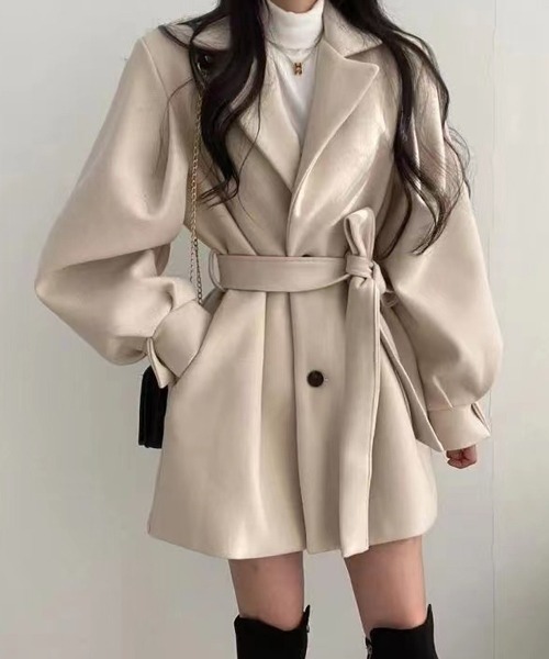 FREE STYLISTS(フリー スタイリスト)の「ウエストリボン ミドル丈コート(その他アウター・レディース・ベージュ/ブラック/ブラック系その他・XL/S/L/M)」の13枚目の写真