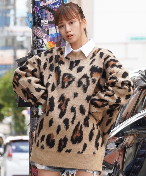 1111clothing(ワンフォークロージング)の「モヘアタッチ 総柄 ビッグクルーニット / モヘア ニット オーバーサイズ クルーネック セーター ビッグニット(ニット/セーター・メンズ・ブラック系/グレー系/ベージュ系/アイボリー系/ブルー系/オレンジ系・M/L)」の3枚目の写真