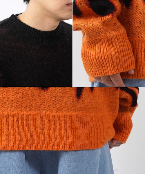 1111clothing(ワンフォークロージング)の「モヘアタッチ 総柄 ビッグクルーニット / モヘア ニット オーバーサイズ クルーネック セーター ビッグニット(ニット/セーター・メンズ・ブラック系/グレー系/ベージュ系/アイボリー系/ブルー系/オレンジ系・M/L)」の13枚目の写真