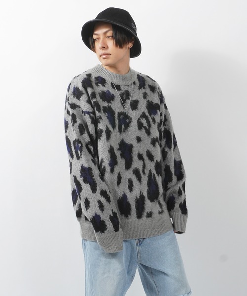 1111clothing(ワンフォークロージング)の「モヘアタッチ 総柄 ビッグクルーニット / モヘア ニット オーバーサイズ クルーネック セーター ビッグニット(ニット/セーター・メンズ・ブラック系/グレー系/ベージュ系/アイボリー系/ブルー系/オレンジ系・M/L)」の9枚目の写真