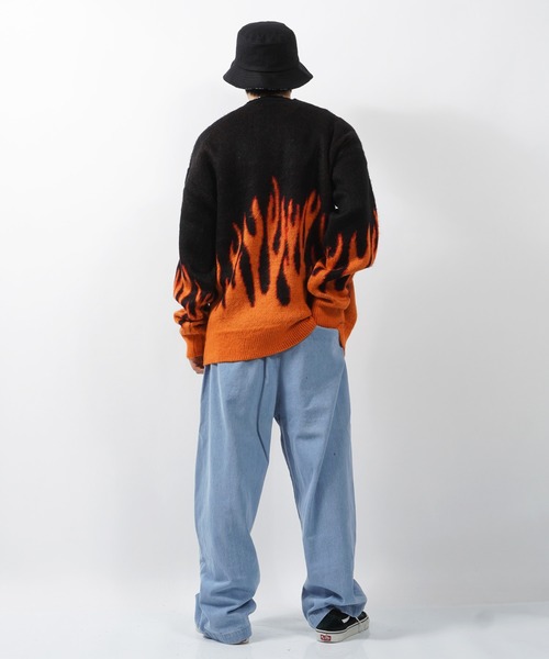 1111clothing(ワンフォークロージング)の「モヘアタッチ 総柄 ビッグクルーニット / モヘア ニット オーバーサイズ クルーネック セーター ビッグニット(ニット/セーター・メンズ・ブラック系/グレー系/ベージュ系/アイボリー系/ブルー系/オレンジ系・M/L)」の19枚目の写真
