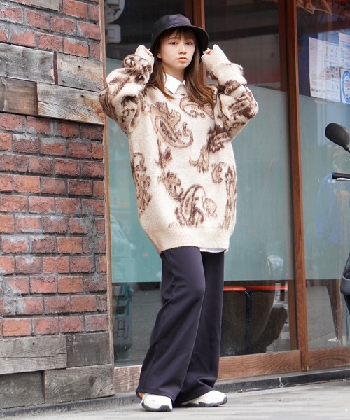 1111clothing(ワンフォークロージング)の「モヘアタッチ 総柄 ビッグクルーニット / モヘア ニット オーバーサイズ クルーネック セーター ビッグニット(ニット/セーター・メンズ・ブラック系/グレー系/ベージュ系/アイボリー系/ブルー系/オレンジ系・M/L)」の16枚目の写真