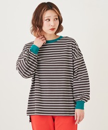 CUBE SUGAR（キューブシュガー）の「WEB限定USコットン天竺無地ボーダー配色トリムロンT（Tシャツ/カットソー）」