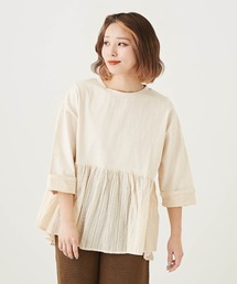 CUBE SUGAR（キューブシュガー）の「OE天竺パウダー加工裾切替７分袖プルオーバー（Tシャツ/カットソー）」