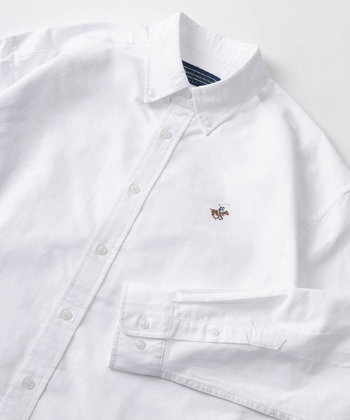 BEVERLY HILLS POLO CLUB（ビバリーヒルズポロクラブ）の「【BEVERLY HILLS POLO CLUB/ビバリーヒルズポロクラブ】ブランドロゴ ワンポイント刺繍 オックスフォード ボタンダウンシャツ/ストライプシャツ/ビッグシルエット（シャツ/ブラウス・メンズ・ミント/ストライプ/ホワイト/ライトグレー/ピンク/ライトブルー・M/L/XL）」の2枚目の写真