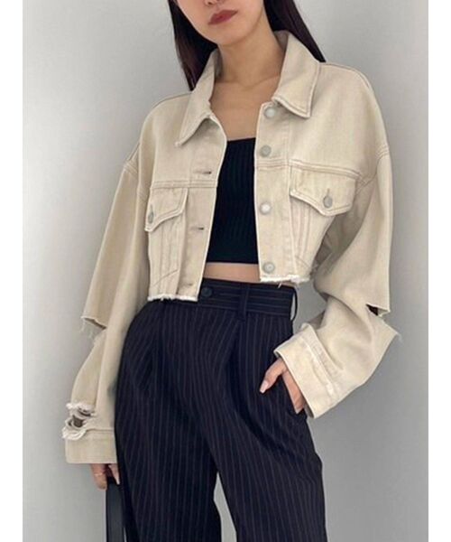 EMODA(エモダ)の「スリットスリーブデニムジャケット(デニムジャケット・レディース・ブラック/インディゴブルー/アイボリー・FREE)」の12枚目の写真