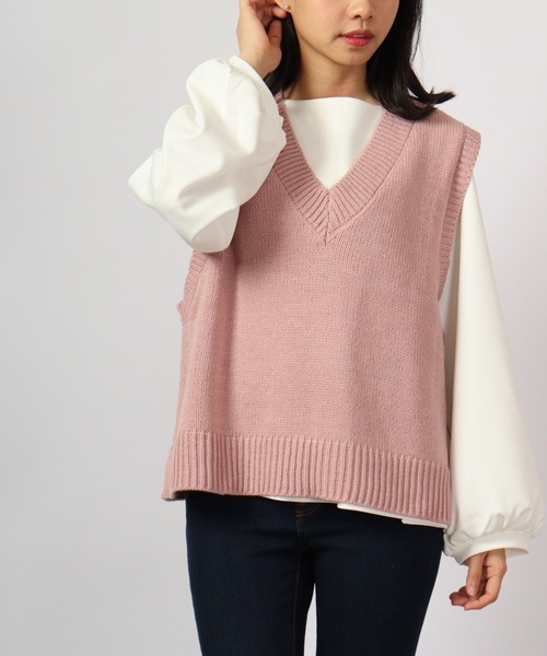 Bling Leads（ブリングリーズ）の「Bling Leads 5GG　A/T　Vネックニットベスト（ベスト・メンズ・ベージュ/ブラック/ブラウン/ピンク・F）」の4枚目の写真