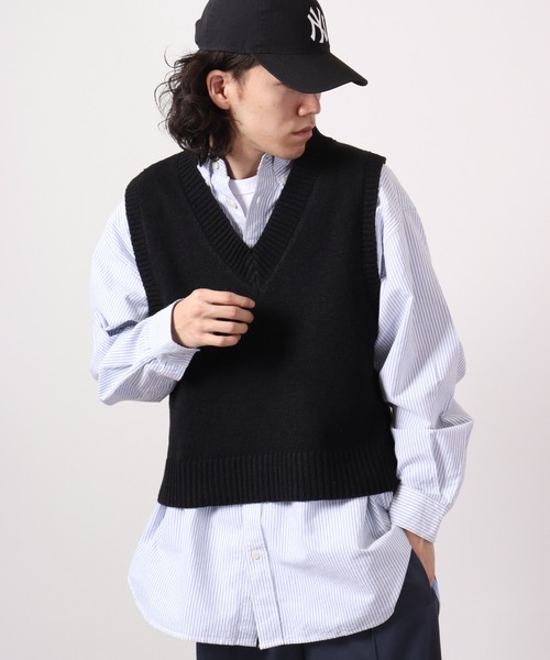 Bling Leads（ブリングリーズ）の「Bling Leads 5GG　A/T　Vネックニットベスト（ベスト・メンズ・ベージュ/ブラック/ブラウン/ピンク・F）」の2枚目の写真