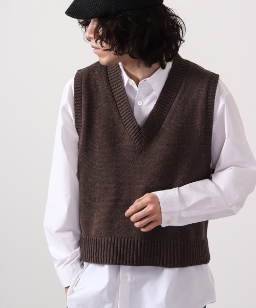 Bling Leads（ブリングリーズ）の「Bling Leads 5GG　A/T　Vネックニットベスト（ベスト・メンズ・ベージュ/ブラック/ブラウン/ピンク・F）」の10枚目の写真