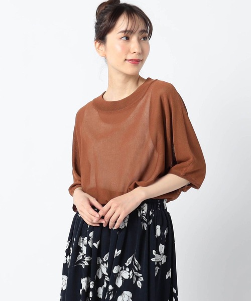 Grand PARK（グランドパーク）の「半袖サマーニット（ニット/セーター・レディース・ベージュ/キャメル/レッド/チャコールグレー/ブルー・FREE）」の4枚目の写真