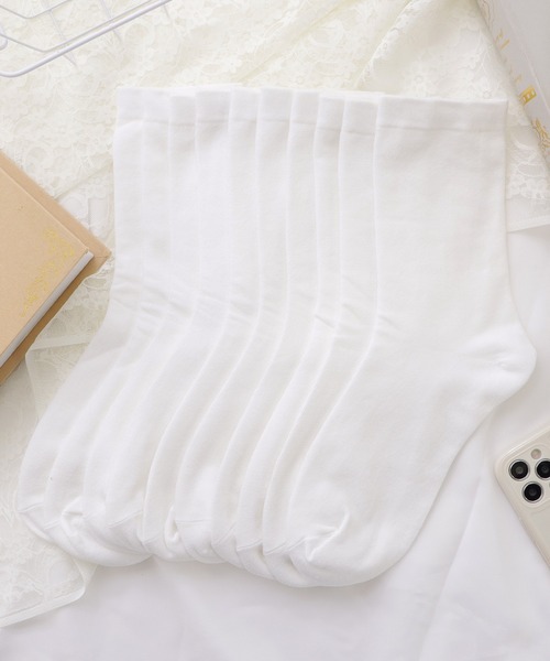 Lace Ladies(レースレディース)の「【10足セット】コットン無地スムースショート丈ソックス(ソックス/靴下・レディース・ブラック/マルチ/ホワイト・FREE)」の2枚目の写真