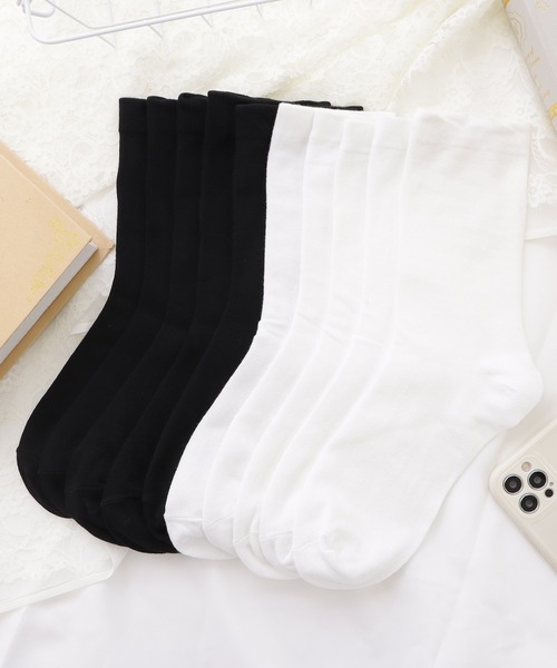 Lace Ladies(レースレディース)の「【10足セット】コットン無地スムースショート丈ソックス(ソックス/靴下・レディース・ブラック/マルチ/ホワイト・FREE)」の1枚目の写真