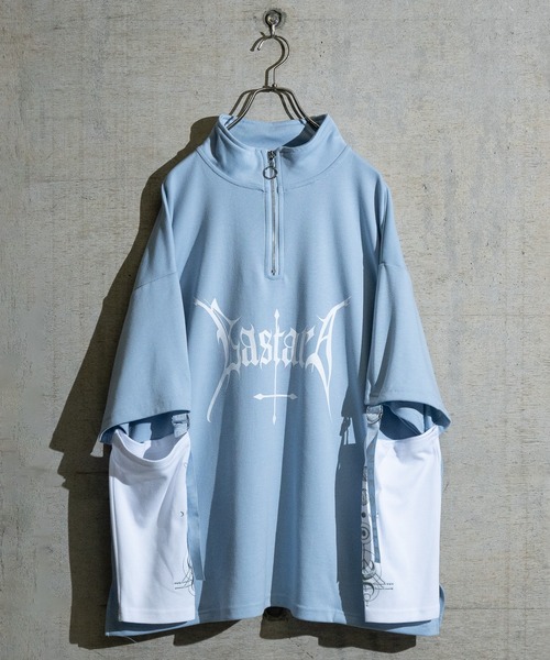 JOHN'S CLOSET（ジョンズクローゼット）の「【31】2WAY SLEEVE グラフィックプリント ハーフジップ（Tシャツ/カットソー・レディース・ホワイト/ブラック/ブラック系/ホワイト系/サックスブルー/ホワイト系1/ブラック系1・LARGE/MEDIUM）」の7枚目の写真