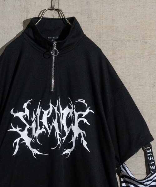 JOHN'S CLOSET（ジョンズクローゼット）の「【31】2WAY SLEEVE グラフィックプリント ハーフジップ（Tシャツ/カットソー・レディース・ホワイト/ブラック/ブラック系/ホワイト系/サックスブルー/ホワイト系1/ブラック系1・LARGE/MEDIUM）」の5枚目の写真