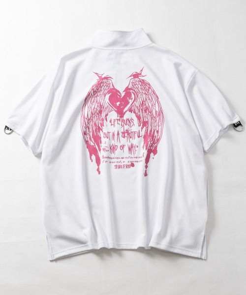 JOHN'S CLOSET（ジョンズクローゼット）の「【31】[新色追加] 2WAY SLEEVE グラフィックプリント ハーフジップ 半袖/ロンT/ギミック（Tシャツ/カットソー・レディース・ホワイト/ブラック/ブラック系/ホワイト系/サックスブルー/ホワイト系1/ブラック系1/ホワイト系2/ブラック系2・LARGE/MEDIUM）」の15枚目の写真