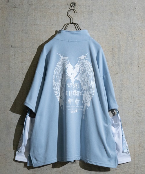 JOHN'S CLOSET（ジョンズクローゼット）の「【31】2WAY SLEEVE グラフィックプリント ハーフジップ（Tシャツ/カットソー・レディース・ホワイト/ブラック/ブラック系/ホワイト系/サックスブルー/ホワイト系1/ブラック系1・LARGE/MEDIUM）」の8枚目の写真