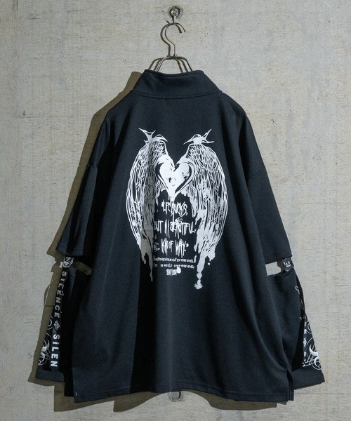 JOHN'S CLOSET（ジョンズクローゼット）の「【31】2WAY SLEEVE グラフィックプリント ハーフジップ（Tシャツ/カットソー・レディース・ホワイト/ブラック/ブラック系/ホワイト系/サックスブルー/ホワイト系1/ブラック系1・LARGE/MEDIUM）」の19枚目の写真