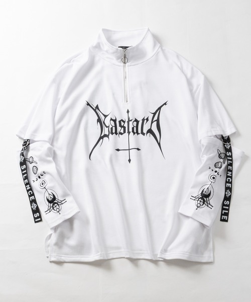 JOHN'S CLOSET（ジョンズクローゼット）の「【31】[新色追加] 2WAY SLEEVE グラフィックプリント ハーフジップ 半袖/ロンT/ギミック（Tシャツ/カットソー・レディース・ホワイト/ブラック/ブラック系/ホワイト系/サックスブルー/ホワイト系1/ブラック系1/ホワイト系2/ブラック系2・LARGE/MEDIUM）」の10枚目の写真