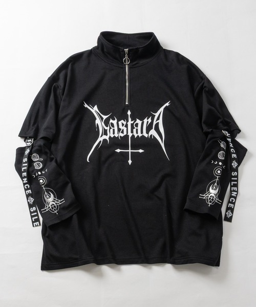 JOHN'S CLOSET（ジョンズクローゼット）の「【31】[新色追加] 2WAY SLEEVE グラフィックプリント ハーフジップ 半袖/ロンT/ギミック（Tシャツ/カットソー・レディース・ホワイト/ブラック/ブラック系/ホワイト系/サックスブルー/ホワイト系1/ブラック系1/ホワイト系2/ブラック系2・LARGE/MEDIUM）」の14枚目の写真