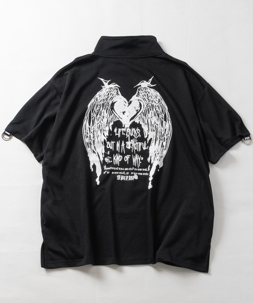 JOHN'S CLOSET（ジョンズクローゼット）の「【31】[新色追加] 2WAY SLEEVE グラフィックプリント ハーフジップ 半袖/ロンT/ギミック（Tシャツ/カットソー・レディース・ホワイト/ブラック/ブラック系/ホワイト系/サックスブルー/ホワイト系1/ブラック系1/ホワイト系2/ブラック系2・LARGE/MEDIUM）」の11枚目の写真