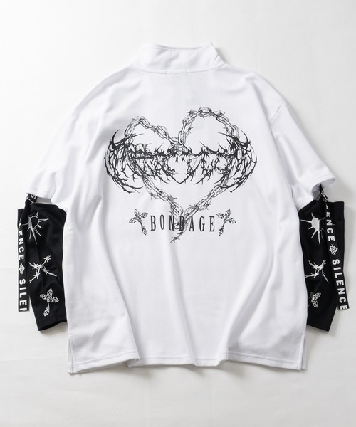JOHN'S CLOSET（ジョンズクローゼット）の「【31】[新色追加] 2WAY SLEEVE グラフィックプリント ハーフジップ 半袖/ロンT/ギミック（Tシャツ/カットソー・レディース・ホワイト/ブラック/ブラック系/ホワイト系/サックスブルー/ホワイト系1/ブラック系1/ホワイト系2/ブラック系2・LARGE/MEDIUM）」の21枚目の写真