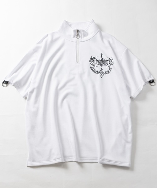 JOHN'S CLOSET（ジョンズクローゼット）の「【31】[新色追加] 2WAY SLEEVE グラフィックプリント ハーフジップ 半袖/ロンT/ギミック（Tシャツ/カットソー・レディース・ホワイト/ブラック/ブラック系/ホワイト系/サックスブルー/ホワイト系1/ブラック系1/ホワイト系2/ブラック系2・LARGE/MEDIUM）」の20枚目の写真