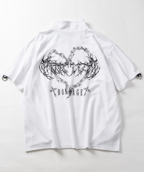 JOHN'S CLOSET（ジョンズクローゼット）の「【31】[新色追加] 2WAY SLEEVE グラフィックプリント ハーフジップ 半袖/ロンT/ギミック（Tシャツ/カットソー・レディース・ホワイト/ブラック/ブラック系/ホワイト系/サックスブルー/ホワイト系1/ブラック系1/ホワイト系2/ブラック系2・LARGE/MEDIUM）」の19枚目の写真