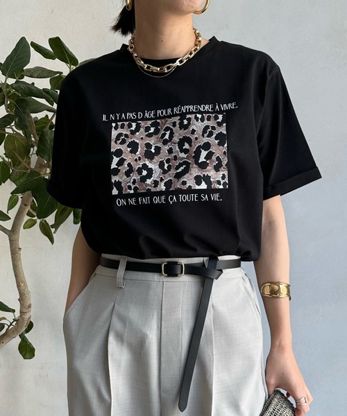DouDou(ドゥドゥ)の「【WEB限定】レオパード転写TEE(Tシャツ/カットソー・レディース・ブラック/オフホワイト/ブラウン・FREE)」の1枚目の写真