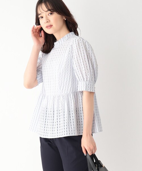 シアーチェックペプラムブラウス【洗濯機洗い可】