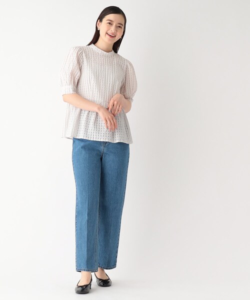 シアーチェックペプラムブラウス【洗濯機洗い可】