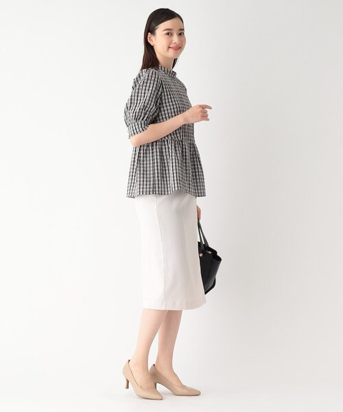 ブラミンク　チェックぺプラムブラウス index ブラウス シャツ チェック柄シャーリングペプラムブラウス