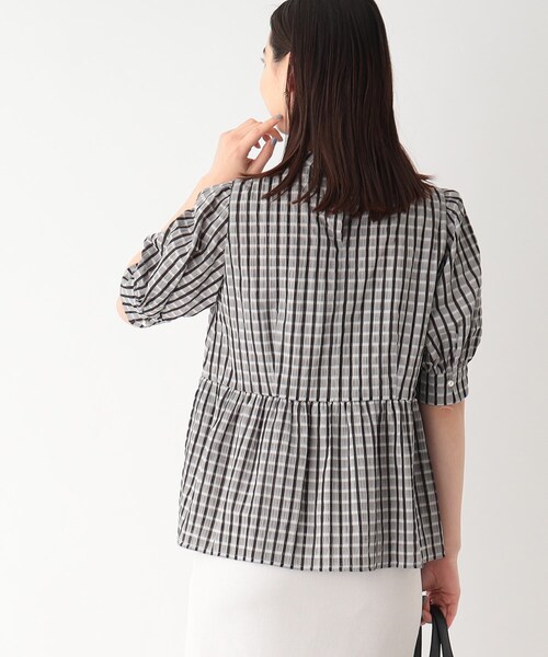 シアーチェックペプラムブラウス【洗濯機洗い可】
