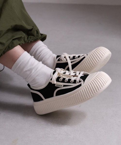 ホワイト/バーガンディ レースアップスニーカー 厚底レースアップスニーカー（スニーカー） | csT&P