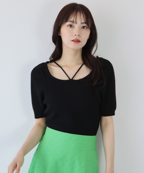 BLUEEAST（ブルーイースト）の「前後2WAYホルターネックプルオーバー（ニット/セーター・レディース・ブラック/ベージュ/オフホワイト/ブルー・MEDIUM）」の3枚目の写真