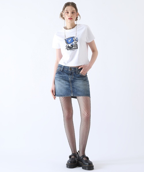 BadBlue（バッドブルー）の「【BadBlue 】DJ BadBear Crop Tee White（Tシャツ/カットソー・レディース・ホワイト×ブルー・FREE）」の4枚目の写真