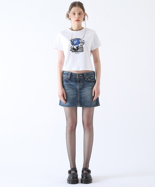 BadBlue（バッドブルー）の「【BadBlue 】DJ BadBear Crop Tee White（Tシャツ/カットソー・レディース・ホワイト×ブルー・FREE）」の3枚目の写真