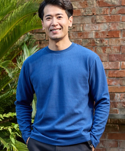 UNION STATION(ユニオンステーション)の「リンクスジャガード幾何学柄ロンT(Tシャツ/カットソー・メンズ・ホワイト/ブルー/ブラック・LL/M/L)」の1枚目の写真