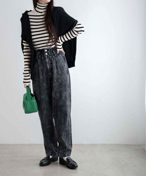 WEGO（ウィゴー）の「WEGO/【マルチサイズ】ウエストフリルデニムマムパンツ（デニムパンツ・レディース・ライトインディゴブルー/コバルトブルー/ブラック系その他/ブラック・MEDIUM/SMALL/LARGE/X-SMALL）」の10枚目の写真