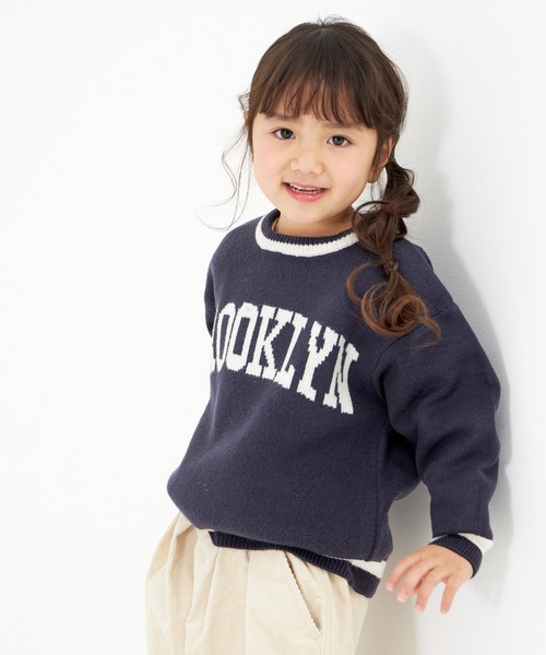 MAKE YOUR DAY（メイクユアデイ）の「BROOKLYNロゴジャガードニット■80～140cm（ニット/セーター・キッズ・マスタード/ネイビー・120/100/130/80/90/110/140）」の4枚目の写真