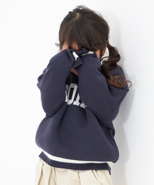 MAKE YOUR DAY（メイクユアデイ）の「BROOKLYNロゴジャガードニット■80～140cm（ニット/セーター・キッズ・マスタード/ネイビー・120/100/130/80/90/110/140）」の3枚目の写真