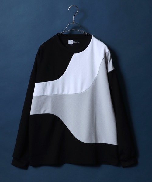 ANPAS（アンパス）の「Amunzen Wave Switching Design Oversized T-shirt/梨地 ウェーブ切替 オーバーサイズ Tシャツ（Tシャツ/カットソー・メンズ・グレー系その他/ブラック系その他2/ブラック系その他/ホワイト系その他2/グレー系その他2/ホワイト系その他・M/L）」の3枚目の写真