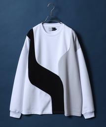 ANPAS | Amunzen Wave Switching Design Oversized T-shirt/梨地 ウェーブ切替 オーバーサイズ Tシャツ(Tシャツ/カットソー)