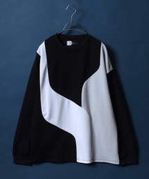 ANPAS | Amunzen Wave Switching Design Oversized T-shirt/梨地 ウェーブ切替 オーバーサイズ Tシャツ(Tシャツ/カットソー)