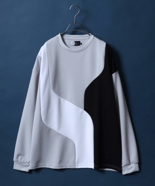 ANPAS（アンパス）の「Amunzen Wave Switching Design Oversized T-shirt/梨地 ウェーブ切替 オーバーサイズ Tシャツ（Tシャツ/カットソー・メンズ・グレー系その他/ブラック系その他2/ブラック系その他/ホワイト系その他2/グレー系その他2/ホワイト系その他・M/L）」の6枚目の写真