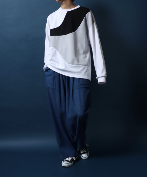 ANPAS（アンパス）の「Amunzen Wave Switching Design Oversized T-shirt/梨地 ウェーブ切替 オーバーサイズ Tシャツ（Tシャツ/カットソー・メンズ・グレー系その他/ブラック系その他2/ブラック系その他/ホワイト系その他2/グレー系その他2/ホワイト系その他・M/L）」の16枚目の写真