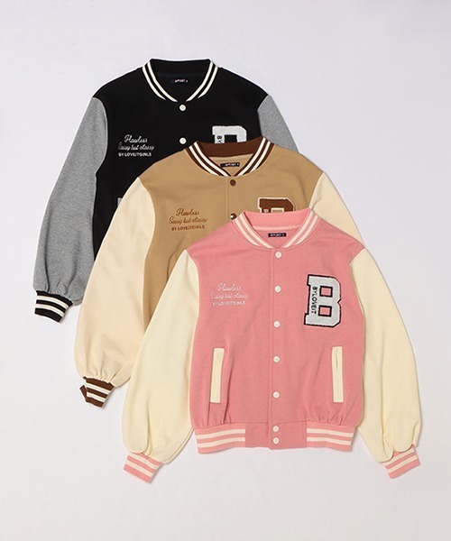 by LOVEiT(バイラビット)の「Bワッペン裏毛スタジャン(Tシャツ/カットソー・キッズ・ブラック/ベージュ/ピンク・140cm/130cm/160cm/150cm/120cm)」の7枚目の写真