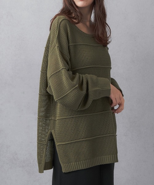 Lull（ルル）の「【Lull / ルル】ボーダーメッシュニット（ニット/セーター・レディース・アイボリー/ブラック/グリーン/ブルー・ONESIZE）」の3枚目の写真