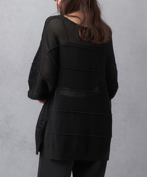 Lull（ルル）の「【Lull / ルル】ボーダーメッシュニット（ニット/セーター・レディース・アイボリー/ブラック/グリーン/ブルー・ONESIZE）」の6枚目の写真