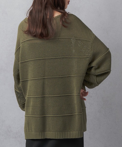 Lull（ルル）の「【Lull / ルル】ボーダーメッシュニット（ニット/セーター・レディース・アイボリー/ブラック/グリーン/ブルー・ONESIZE）」の8枚目の写真